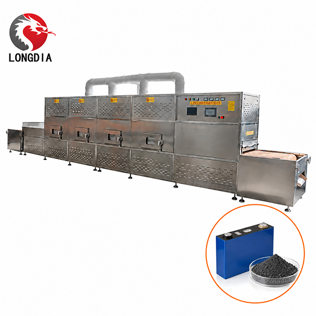 Essiccazione industriale a microonde per materiali di batterie al litio ferro fosfato (LFP).