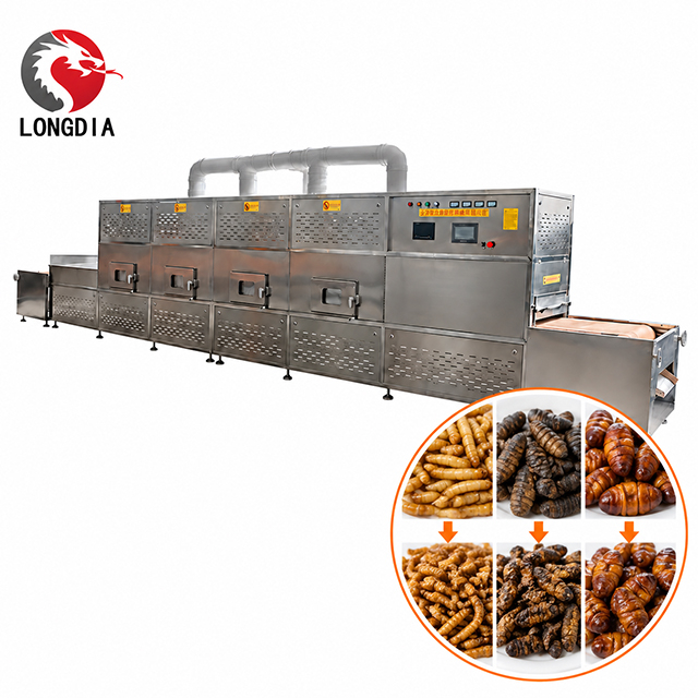 M&aacute;quina industrial de secagem e esteriliza&ccedil;&atilde;o de insetos de micro-ondas para larvas de mosca do soldado negro e pupas de bicho-da-seda